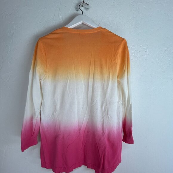 Chico's Womens Open Front Ombré Knit Cardigan Sweater Size 1, Medium Orange Pink - Picture 2 of 8